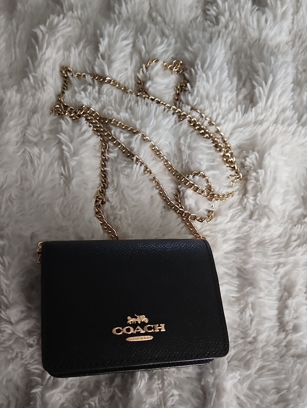NWOT Coach Black Leather Crossbody with Gold Chain Strap